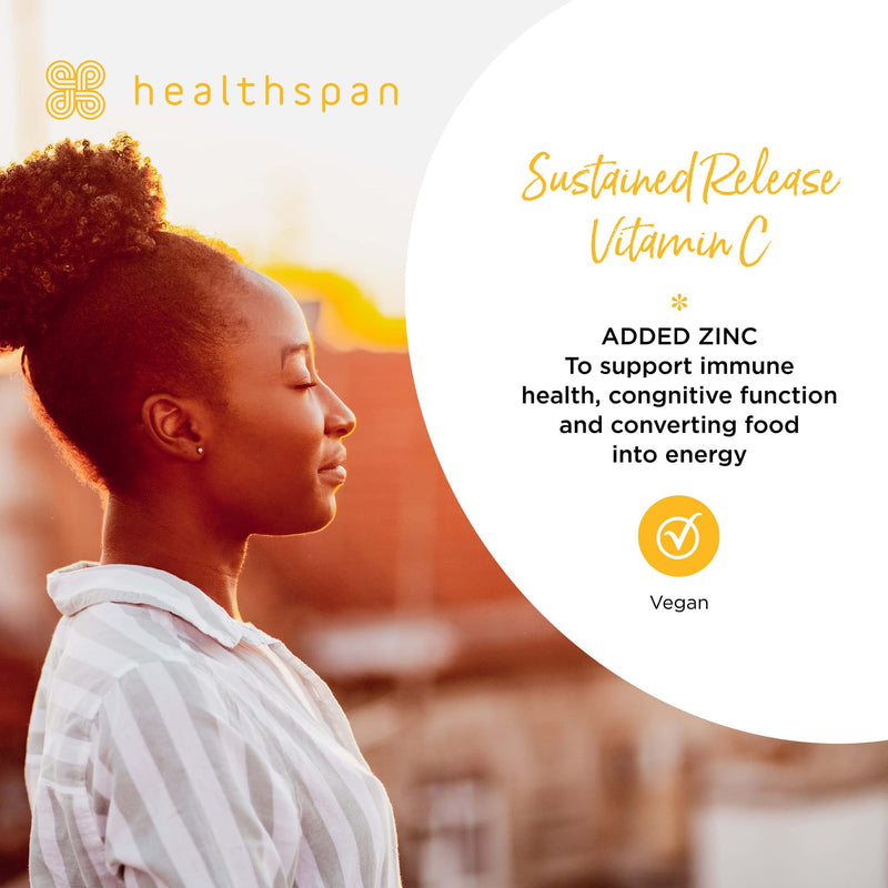 [Australia] - Healthspan Vitamin C Sustained Release 500mg (3 Months' Supply) | to Support Your Immune and Nervous Systems | Added zinc to Support Cognitive Function | Vegan 