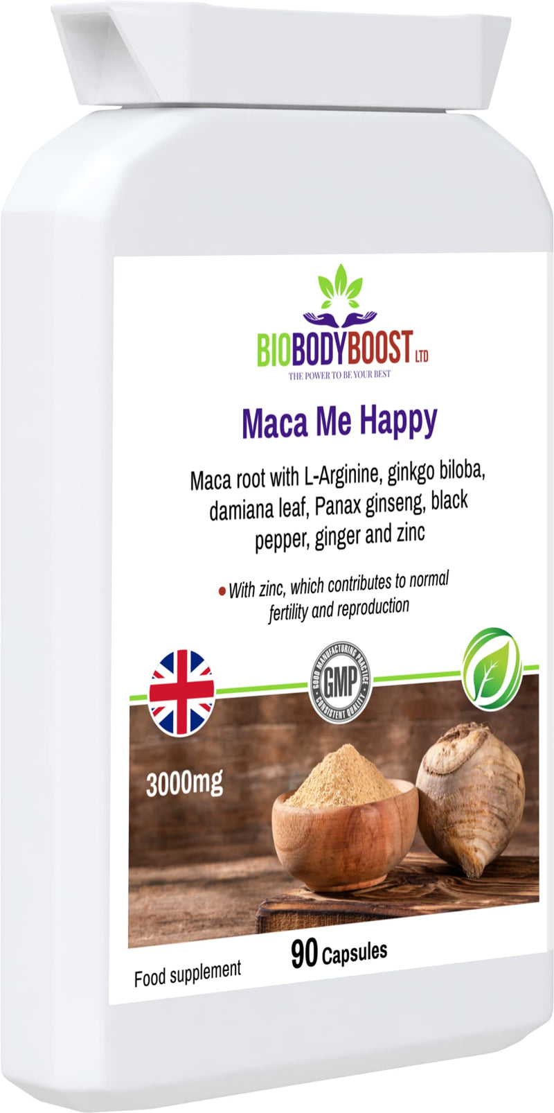 [Australia] - BioBodyBoost Maca Me Happy - Premium Maca Root & Herbal Blend Capsules | 90 Count | Supports Sexual Health, Fertility & Reproduction | Vegan & Vegetarian Friendly 