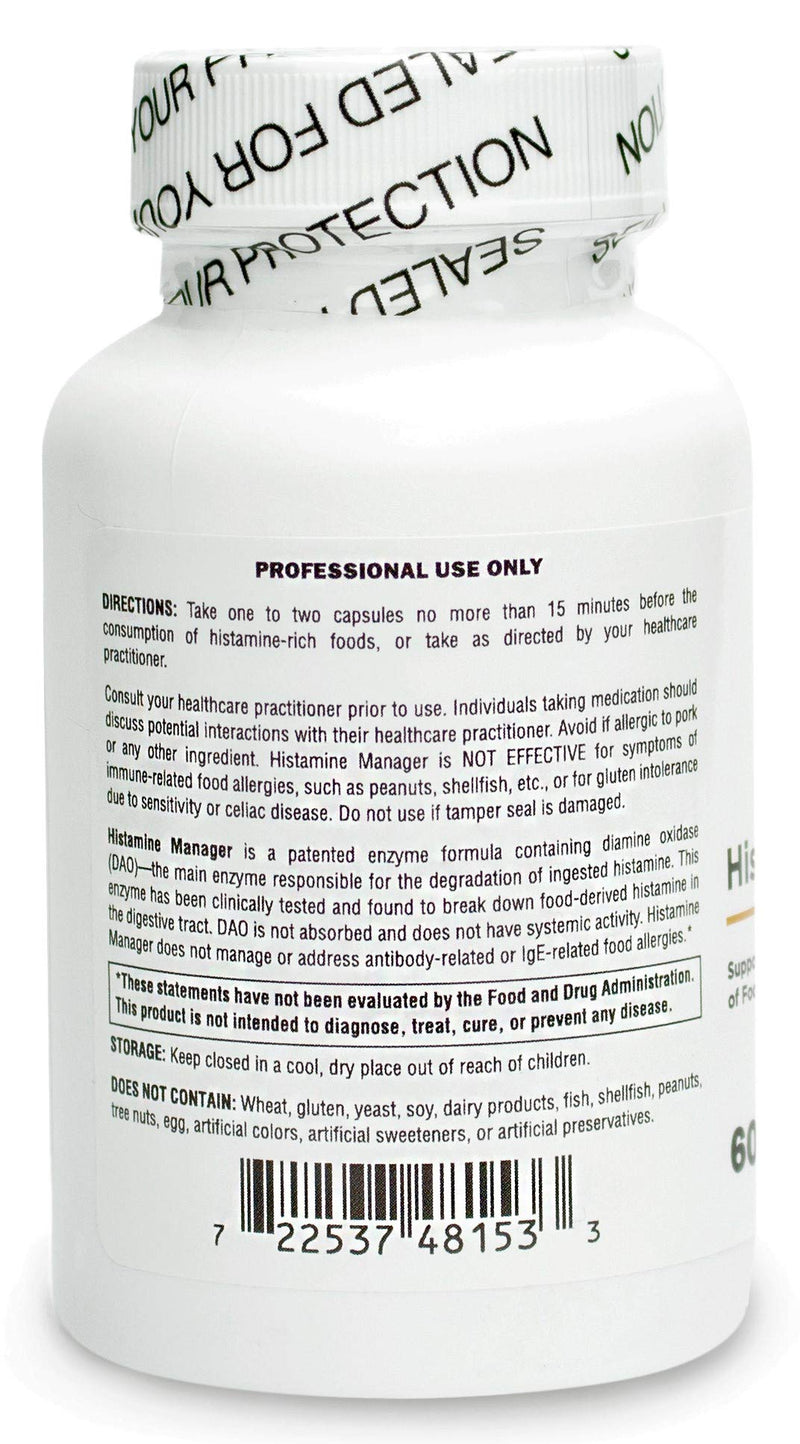 [Australia] - Histamine Manager – 20,000 HDU of Diamine Oxidase DAO per Serving – Digestive Enzyme to Help Block and Manage Food-Derived Histamine Intolerance – 60 Capsules (1 Bottle) 1 