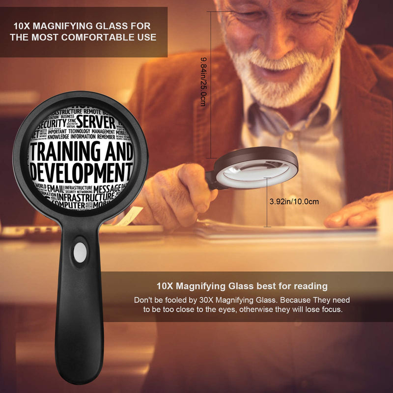 [Australia] - Magnifying Glass with Light, 10X Handheld Large Magnifying Glass 12 LED Illuminated Lighted Magnifier for Macular Degeneration, Seniors Reading, Soldering, Inspection, Coins, Jewelry, Exploring 