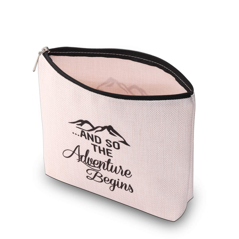 [Australia] - PXTIDY And So The Adventure Begins Makeup Bag Graduation Gift Cosmetic Bag New Job Farewell Divorce Congratulations New Adventure Gifts for Women, Friend, Sister, Coworker (beige) beige 