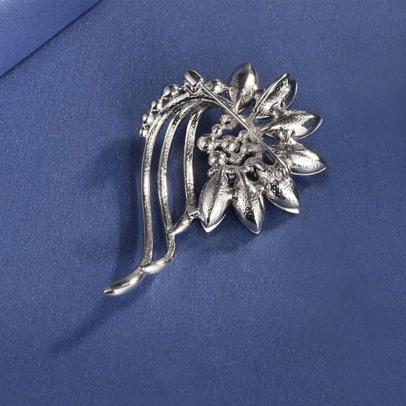 [Australia] - Merdia Created Crystal Brooches for Women Floral Flower Wedding Brooch Pin- Blue 