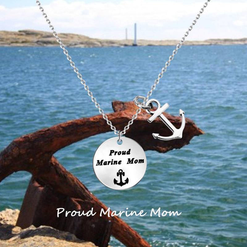 [Australia] - LQRI Marine Corps Mom Gift Proud Marine Mom Necklace with Anchor Charm USMC Mom Jewelry Military Mom Jewelry Gift for Marine Mom 