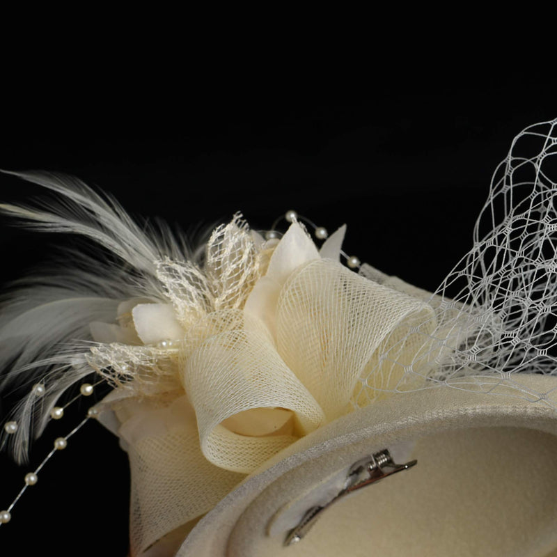 [Australia] - Fascinators Headband for Women Tea Party Hat Kentucky Derby Wedding Flower Mesh Feathers Hair Clip 10-a-beige 