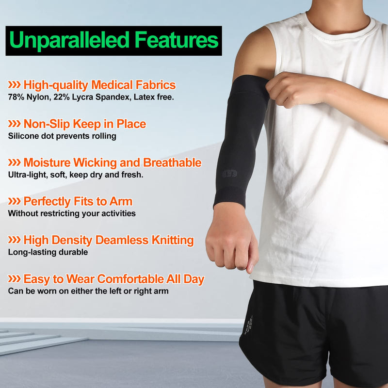 [Australia] - MGANG® Lymphedema Compression Arm Sleeve for Women Men, Opaque, 15-20 mmHg Compression Full Arm Support Without Silicone, Relieve Swelling, Edema, Post Surgery Recovery, Single Black XXL Black (15-20 Mmhg Without Silicone) XX-Large(Single) 