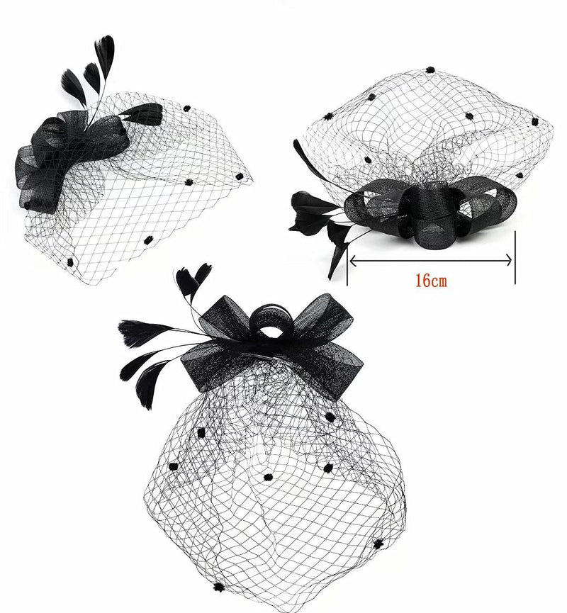 [Australia] - Orcle Fascinators Veil Derby Hat Tea Party Headwear Mesh Feathers Hair Clip and Lace Gloves #1black 