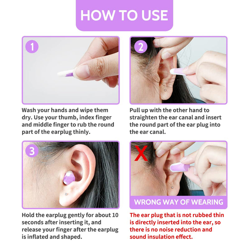 [Australia] - Ultra Soft Foam Earplugs 60 Pairs, 38dB SNR Ear Plugs for Sleeping, Mowing, Shooting, and All Loud Noise by Lysian, Purple/White 
