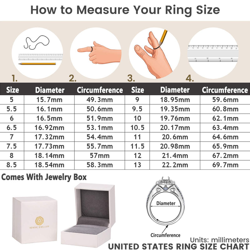 [Australia] - Newshe Engagement Wedding Ring Set 925 Sterling Silver 3pcs 2.5ct Princess White Cz Blue Size 5-10 