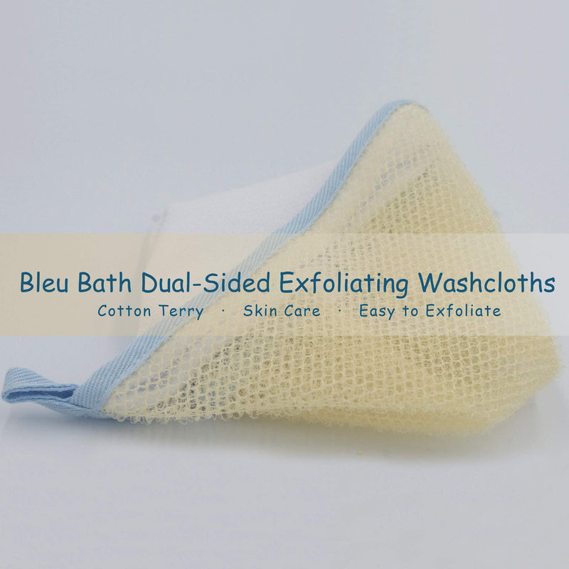 [Australia] - Bleu Bath (6 Pack) Dual-Sided Exfoliating Skin Towel Natural Terry Body Cloth Scrubber Premium Sturdy Loofah Towel Soft and Buffing Wash Cloth White for Either Oil or Dry Skin 