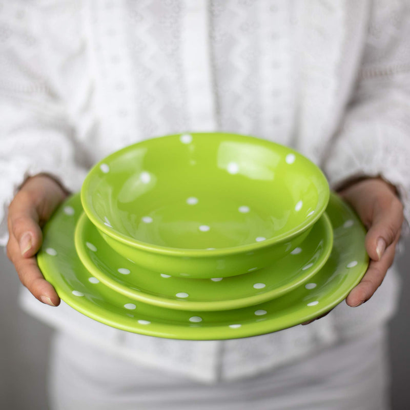 [Australia] - City to Cottage® Lime Green and White Pottery | Polka Dot Spotty | Handmade Hand Painted | Glazed Ceramic 7.9inch/20cm | Side Dessert Plate | Unique Dinnerware 