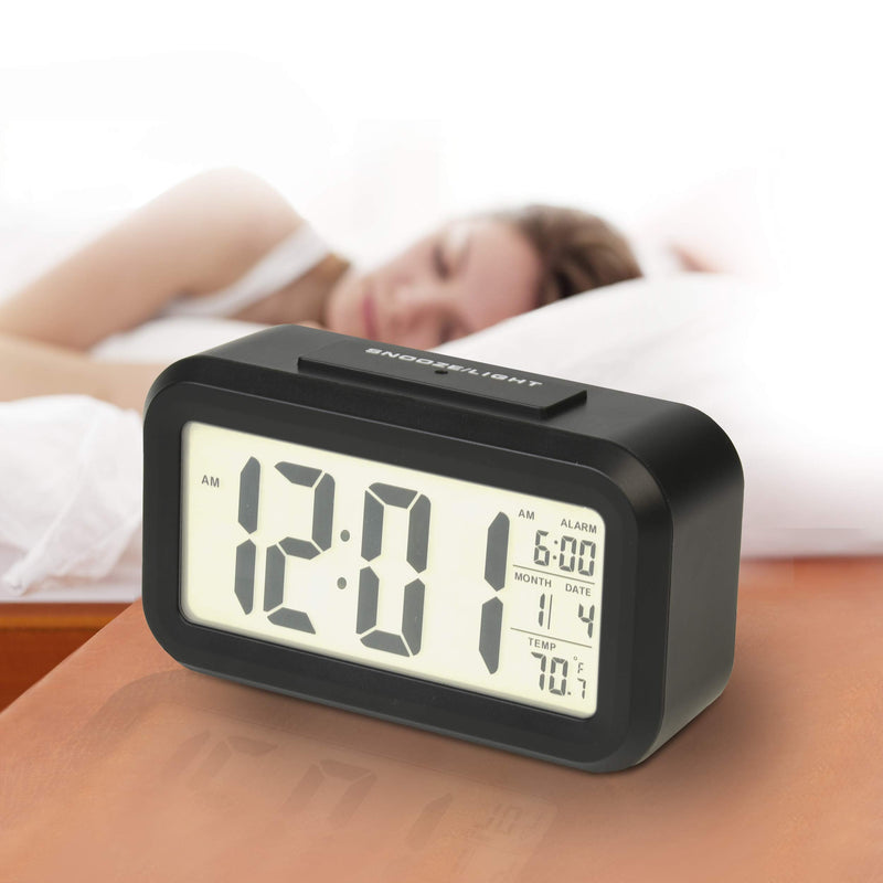 [Australia] - RCA Portable Alarm Clock with Auto Night Light Sensor, Adjustable Brightness, Indoor Temperature Display, Full Calendar with 12 or 24 Hour Options 