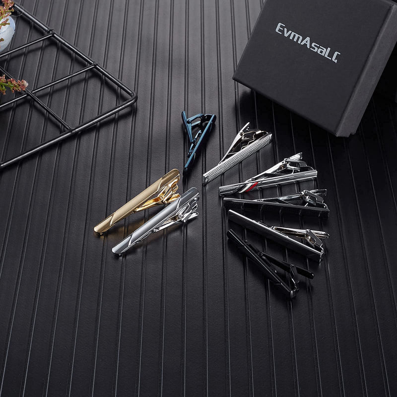 [Australia] - EvmAsaLQ 8Pcs Tie Clips for Men,Black Gold Blue Silver Tie Bar Clip Set for Regular,Tie Bar Clip is a Gift for Father,and Lover,Suitable for Wedding Business Gifts 