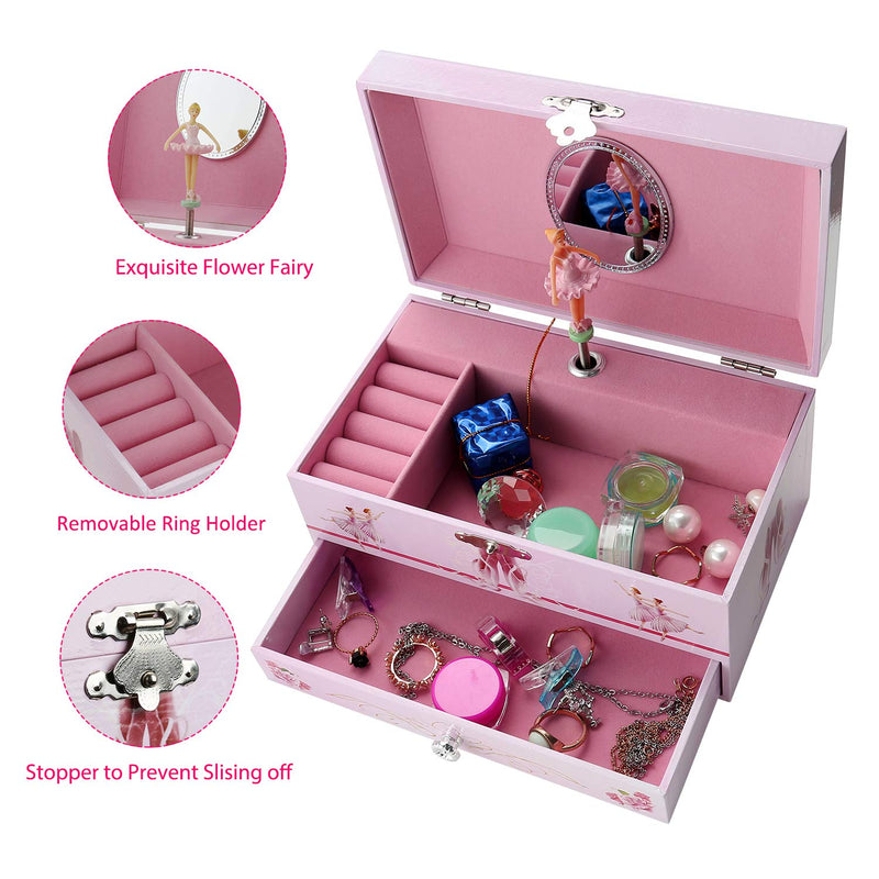 [Australia] - TAOPU Sweet Musical Jewelry Box with Pullout Drawer and Dancing Ballerina Girl Figurines Music Box Jewel Storage Case for Girls 