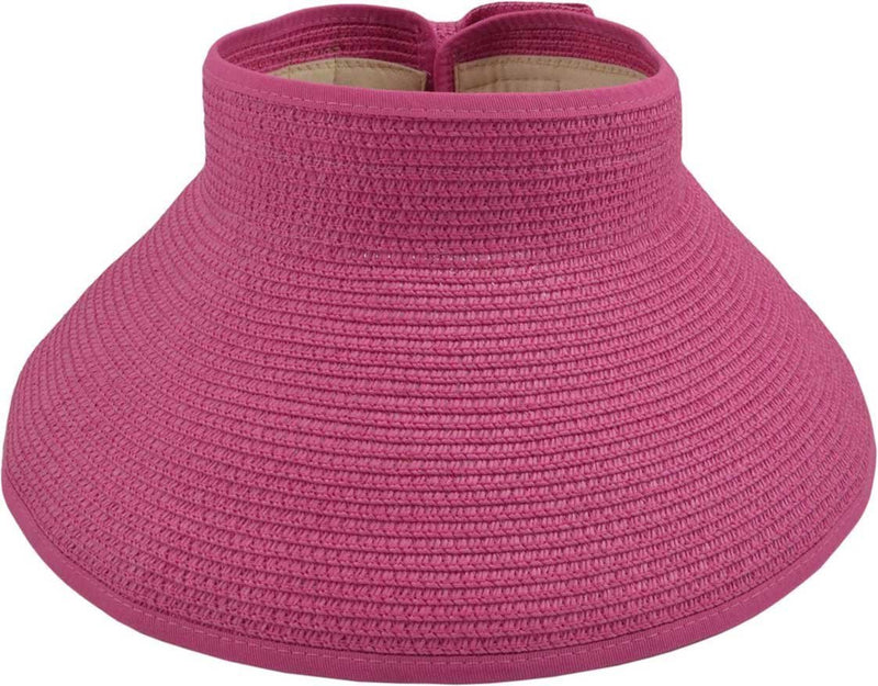 [Australia] - SYAYA Womens Summer Foldable Straw Sun Visor Wide Brim Hat Packable Women Brach Cap M01 Rose Red 