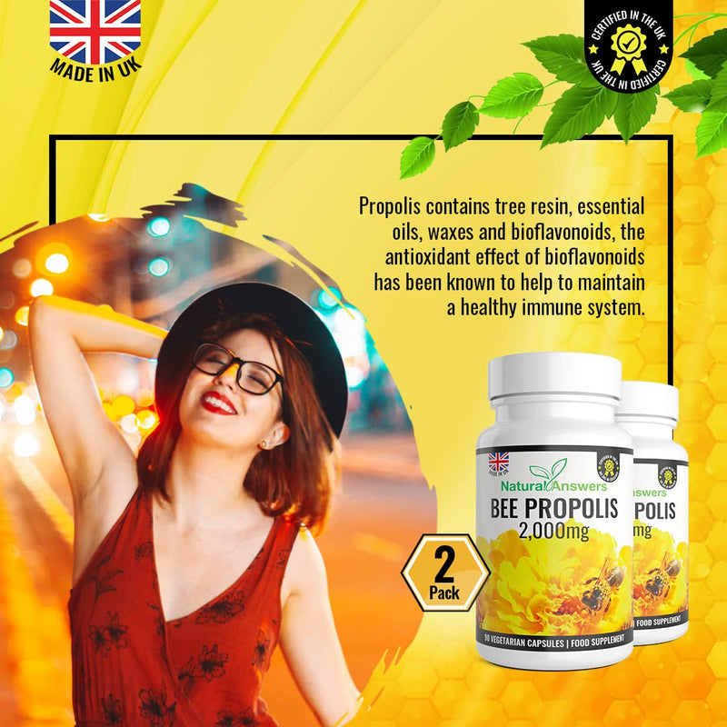 [Australia] - 180 Capsules Pure Bee Propolis 2000mg - 1000mg Per Capsule, 2000mg per Serving, 100% Suitable for Vegetarians 