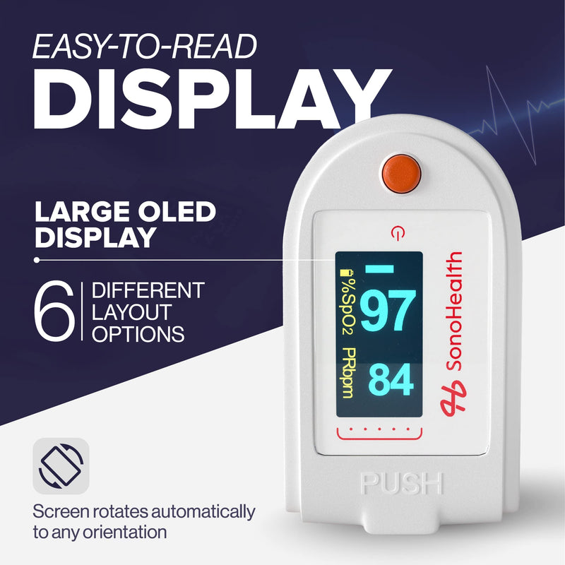 [Australia] - SonoHealth DocPro® 7000BT - Professional Grade Fingertip Oximeter - Blood Oxygen Saturation Monitor, Heart Rate Monitor - Data Recording, Tech-Friendly Pulse Oximeter - Bluetooth-Enabled - Lifetime Mobile App Access 