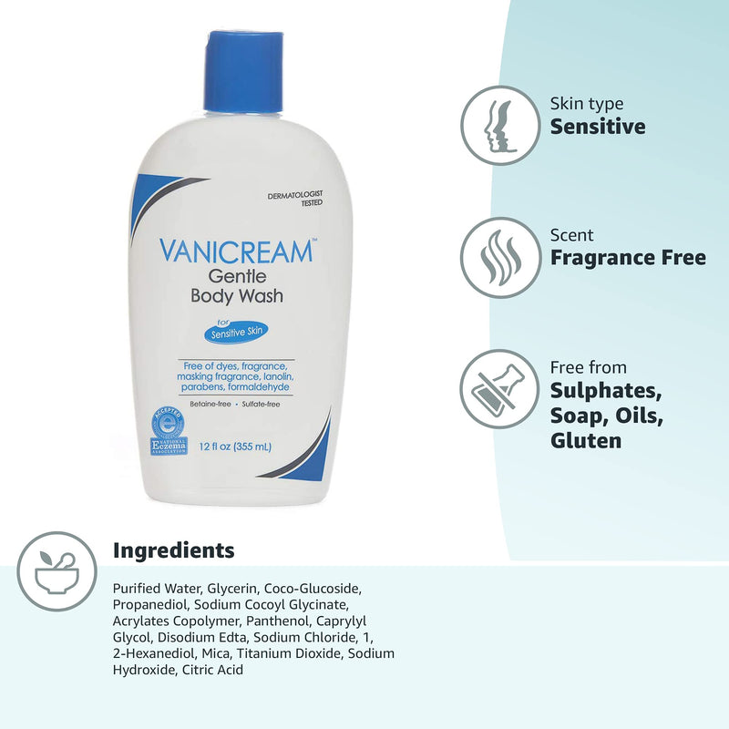 [Australia] - Vanicream Gentle Body Wash -12 fl oz - Formulated Without Common Irritants for Those with Sensitive Skin 