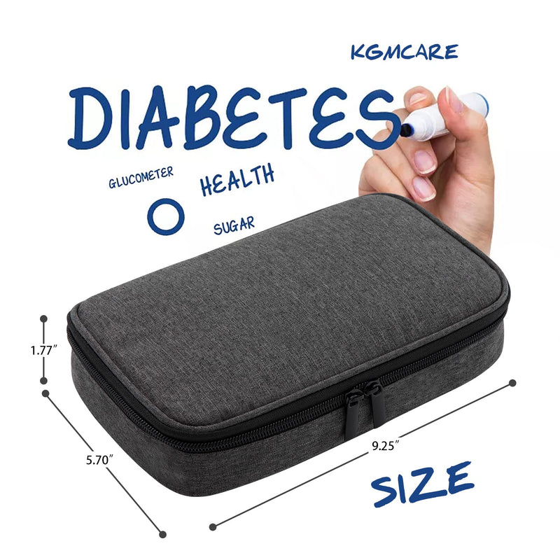 [Australia] - KGMCARE Diabetic Supplies Travel Case with 2 Detachable Pouches, Double Layer Diabetic Supplies Storage Bag for Insulin Pens, Blood Glucose Meter-Bag Only(Dark Gray) Dark Gray 