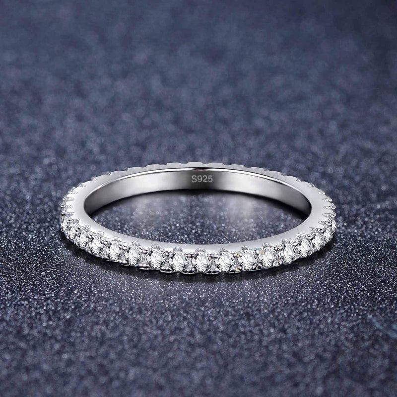 [Australia] - EAMTI 2mm 925 Sterling Silver Wedding Band Cubic Zirconia Full Eternity Stackable Engagement Ring Size 3-13 Silver-Full-Eternity 