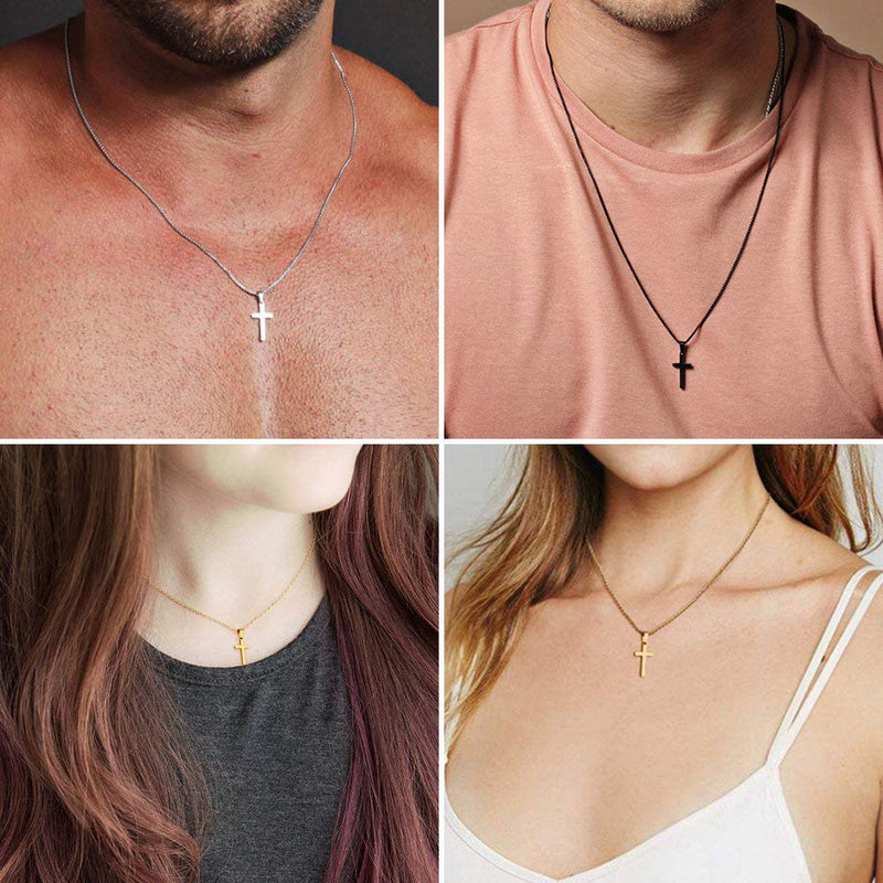 [Australia] - M MOOHAM Cross Necklace for Men - Stainless Steel Silver Gold Black Plain Cross Pendant Necklace Simple Jewelry Gifts, 16-24 Inches Chain 16.0 Inches Black: Cross Pendant 0.8"*0.4" 