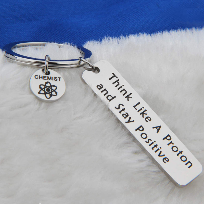 [Australia] - FEELMEM Chemist Keychain Chemist Gift Chemistry Science Jewelry Keychain Physics Gift Think Like A Proton Stay Positive silver 