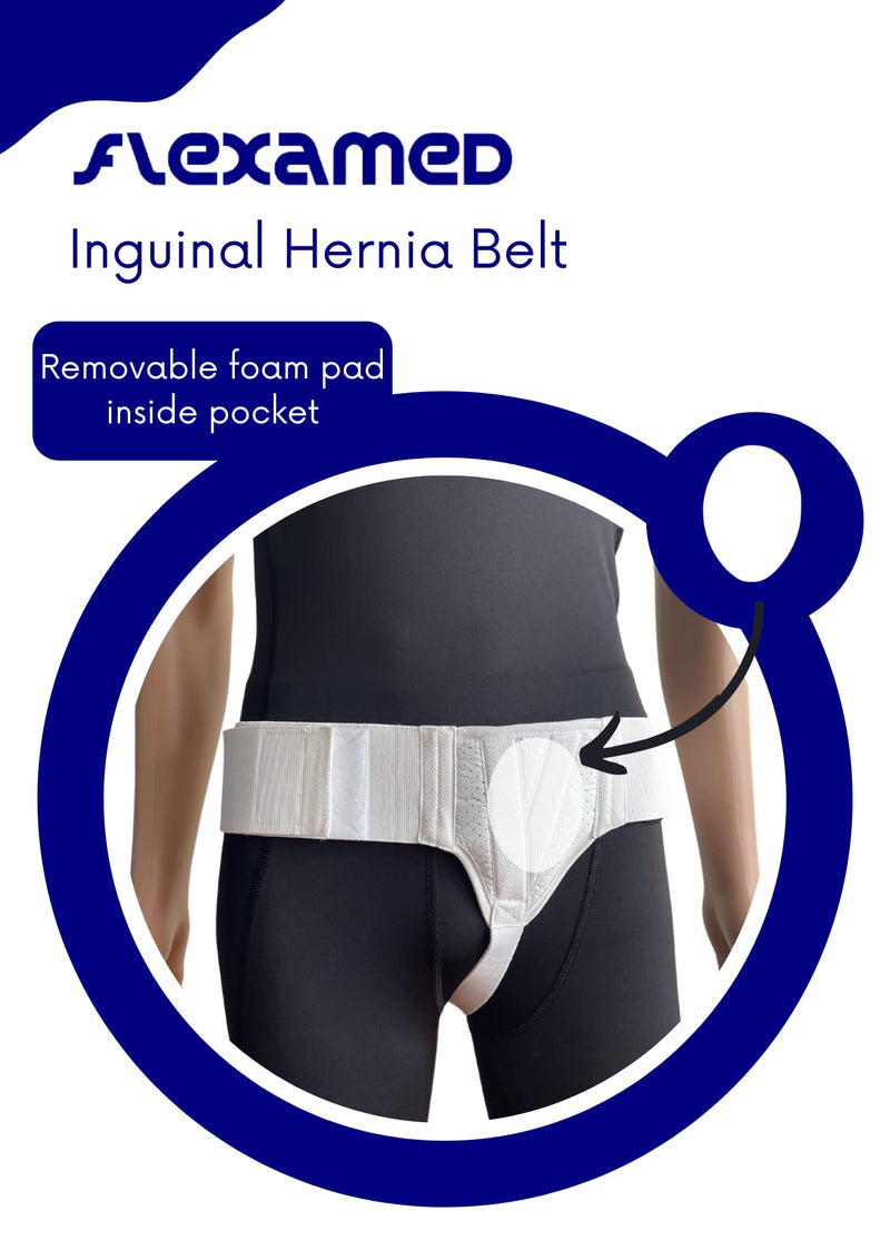 [Australia] - FlexaMed Left Side Inguinal Groin Hernia Truss with Compression Pad White - Medium Medium (Pack of 1) 