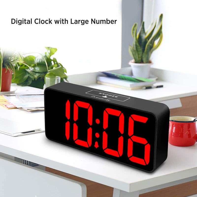 [Australia] - DreamSky Large Digital Alarm Clock Big Numbers for Seniors & Visually Impaired - 8.9 Inches Electric Clocks for Bedroom, Jumbo Display Fully Dimmable Brightness, USB Ports, Adjustable Alarm Volume Black Case + Red Digit 
