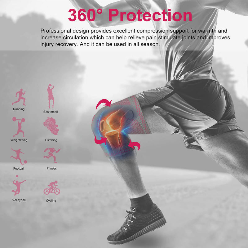 [Australia] - Knee Brace Compression Sleeve with Strap Support -for Joint Pain and Arthritis Relief, Improved Circulation Compression for Meniscus Tear, Running, Basketball for Men & Women - Wear Anywhere - Single Medium grey/pink 