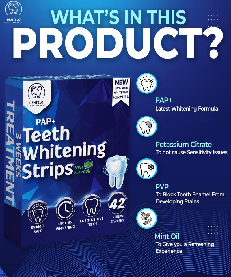 [Australia] - DENTELO Premium Teeth Whitening Strips 42 Strips Enamel Safe, Non Sensitive Teeth Whitening Formula- Teeth Whiteners Whitening Kit Tooth whitening Strip Teeth Whitening Strip with Mouth Opener (Mint) 