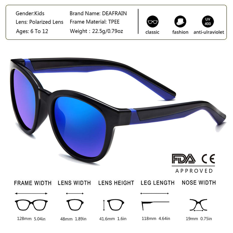 [Australia] - Kids Sunglasses Polarized Sport TPEE Unbreakable Flexible UV Protection for Boys Girls Age 6-12 Bright Black/Blue Frame|blue Revo Lense 
