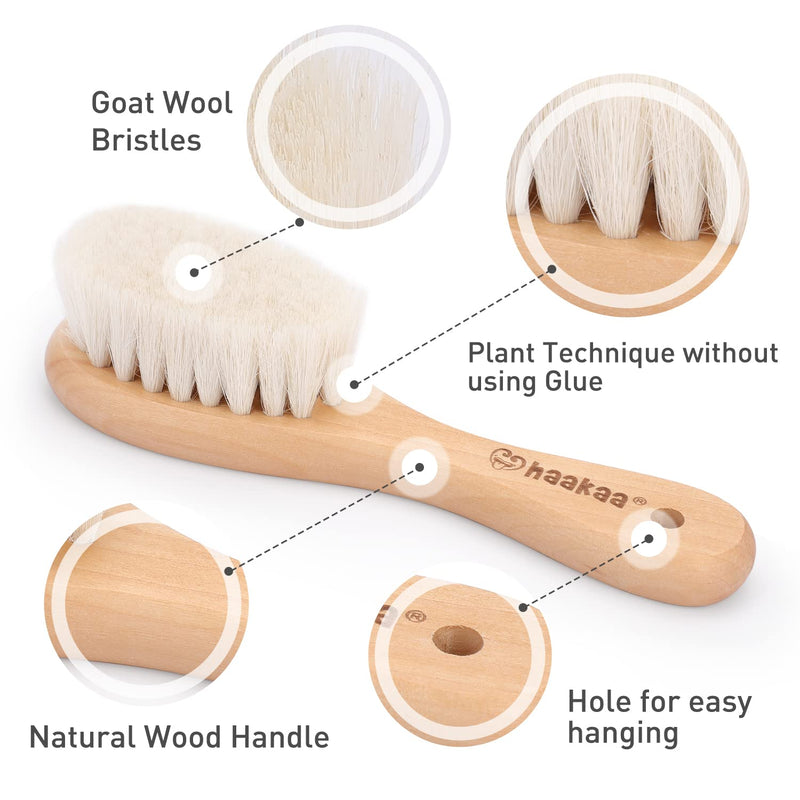 [Australia] - haakaa Wooden Baby Hair Brush for Newborns and Toddlers Baby Brush Natural Soft Goat Bristles Hairbrush, Ideal for Cradle Cap, Perfect Baby Registry Gift with Carry Pouch, 1PC 1 Count (Pack of 1) 