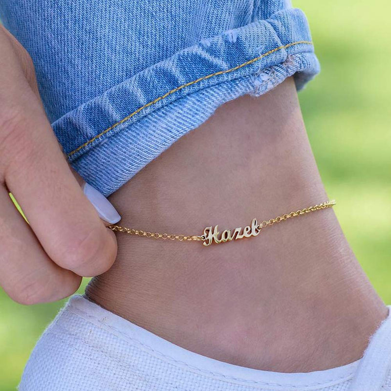 [Australia] - Estendly Personalized Name Anklet Bracelet 14K Gold Plated Names Link Chain Anklet Jewelry Gift for Women Caroline 