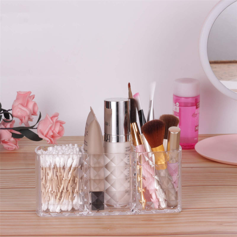 [Australia] - MOSIKER Clear Acrylic Makeup Brush Holder Cosmetics Brushes Organizer With 3 Slots Shining Cosmetic Storage 