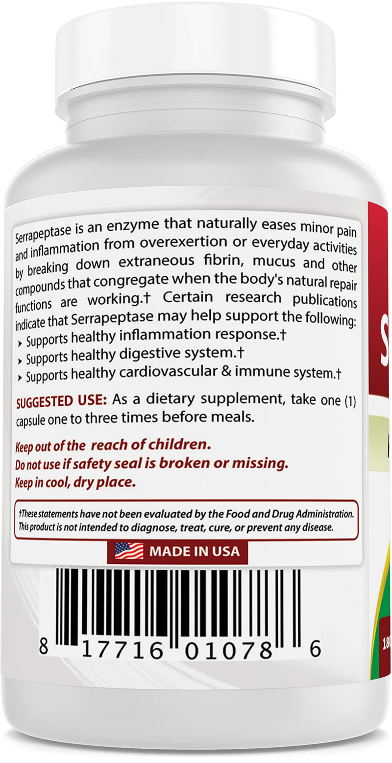 [Australia] - Best Naturals Serrapeptase 40000 SPUs 180 Capsules (180 Count (Pack of 2)) 180 Count (Pack of 2) 