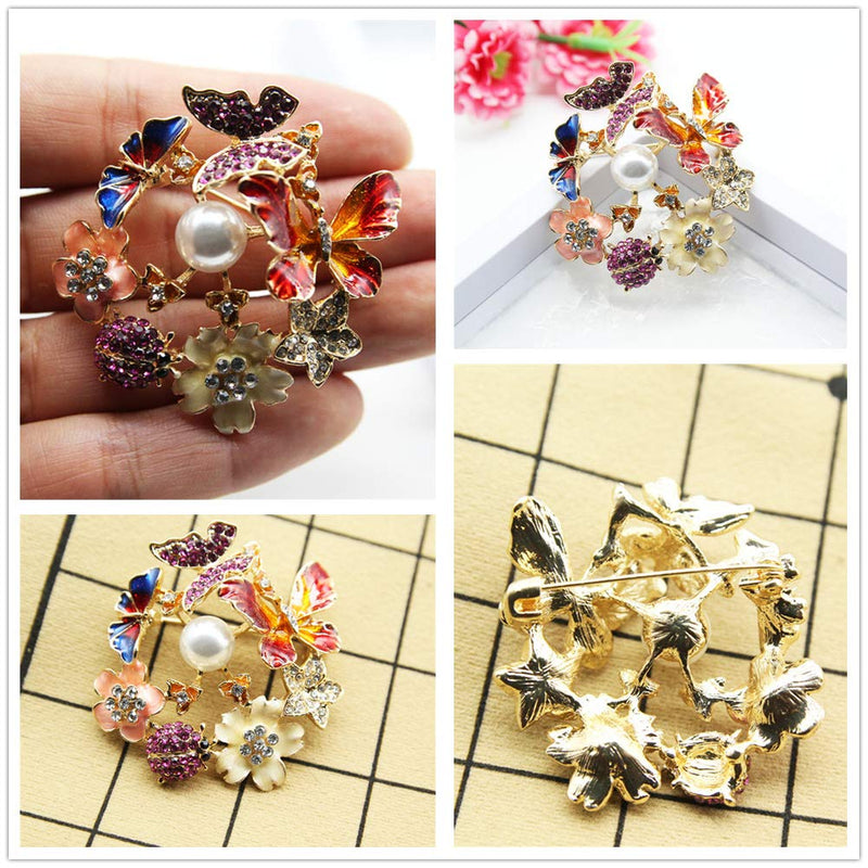 [Australia] - Karlota women crystal colorful wedding brooches pins girls fashion rhinestone safety flower jewelry pins ladies party elegant flower floral bugs broaches &pins (Beetles Flower) 