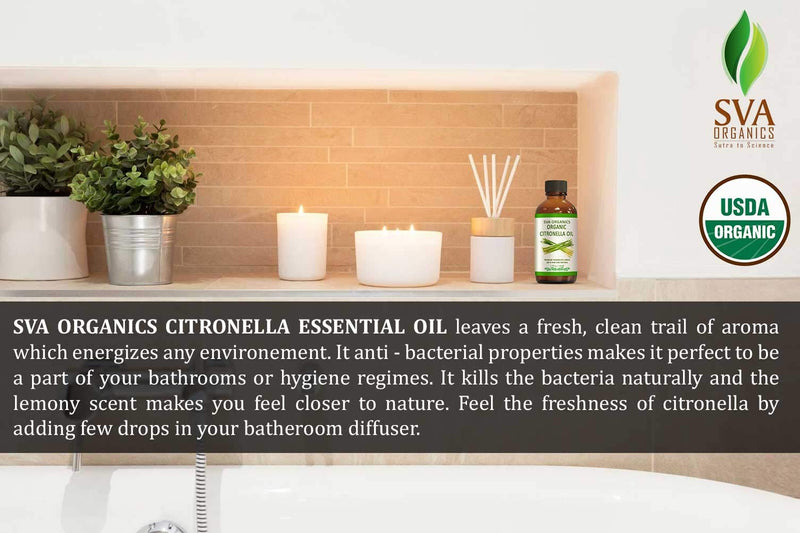 [Australia] - SVA Organics Citronella Essential Oil Organic USDA 1 Oz Pure Natural Therapeutic Grade Oil for Skin, Body, Diffuser, Candle Making 