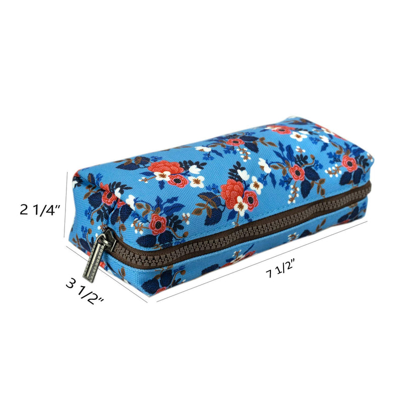 [Australia] - LParkin Birch Floral Canvas Pencil Case Teacher Gift Flower Pen Bag Gadget Pouch Stationary Case Makeup Cosmetic Bag Box Blue 