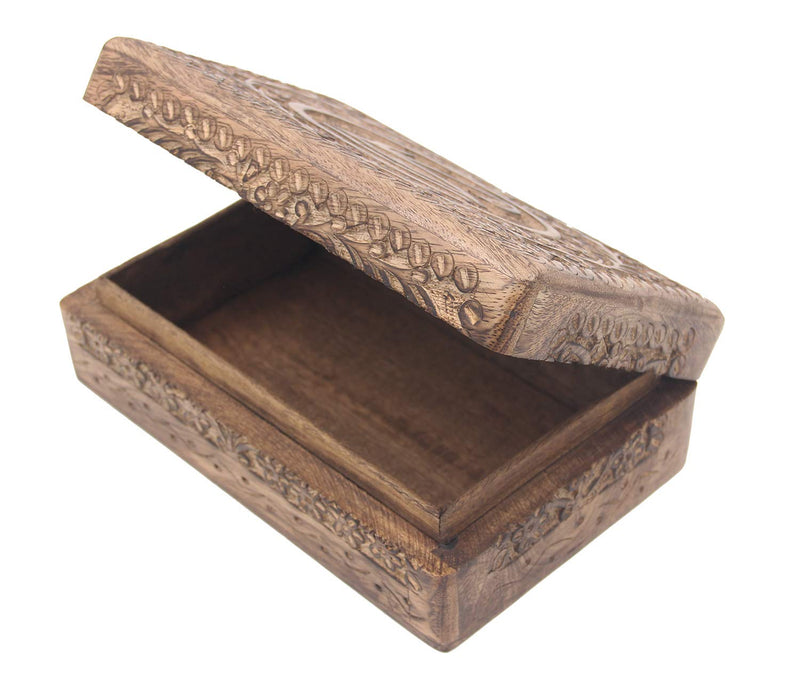 [Australia] - DharmaObjects Hamsa Hand of Fatima Hand Carved Jewelry Trinket Keepsake Wooden Storage Box (Fatima Hand, Large) 