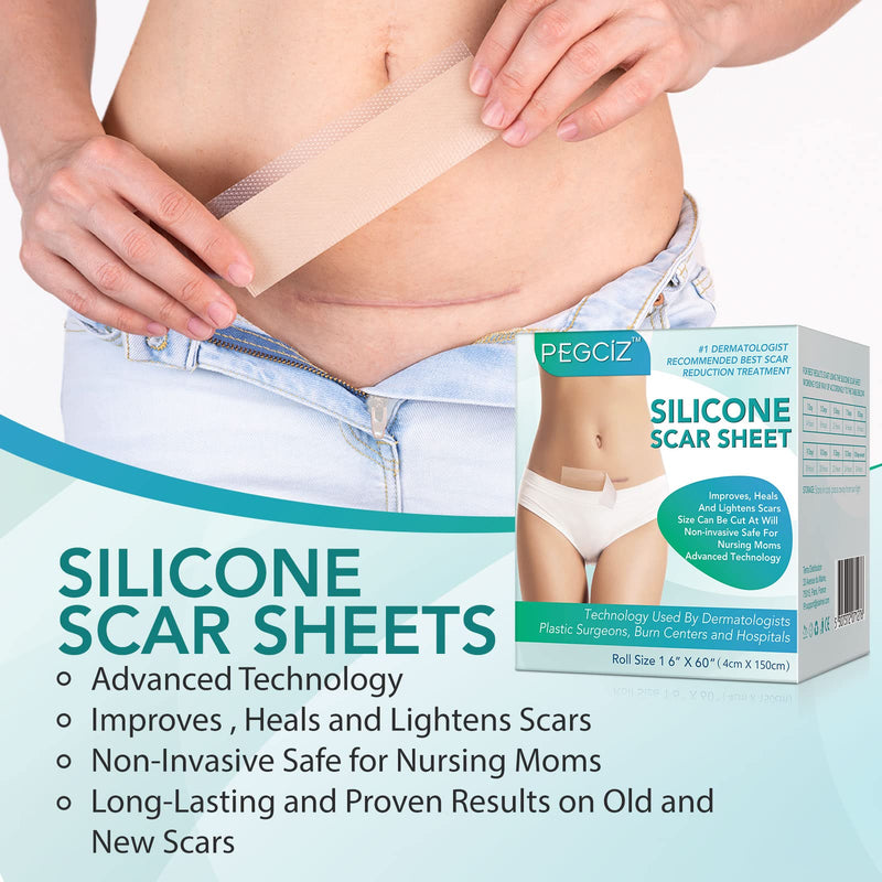 [Australia] - Silicone Scar Sheets Medical Grade Scar Gel Tape for Scar Removal(1.6’’ ×60’’), Professional Scar Sheets for Acne, Keloid, C-Section, Surgery, Burn Scar Treatment 