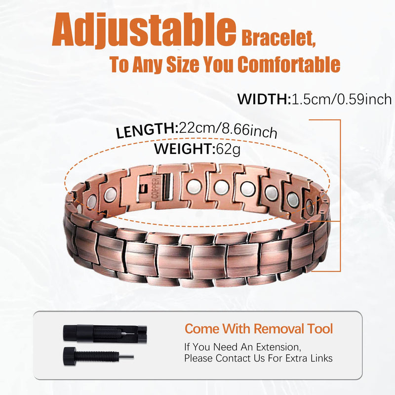 [Australia] - Jeracol Magnetic Bracelet for Men Solid Copper Magnetic Bracelets with Strong Magnets Wristband Adjustable Magnetic Brazaletes with Remove Tool & Jewellry Gift Box A-Copper 