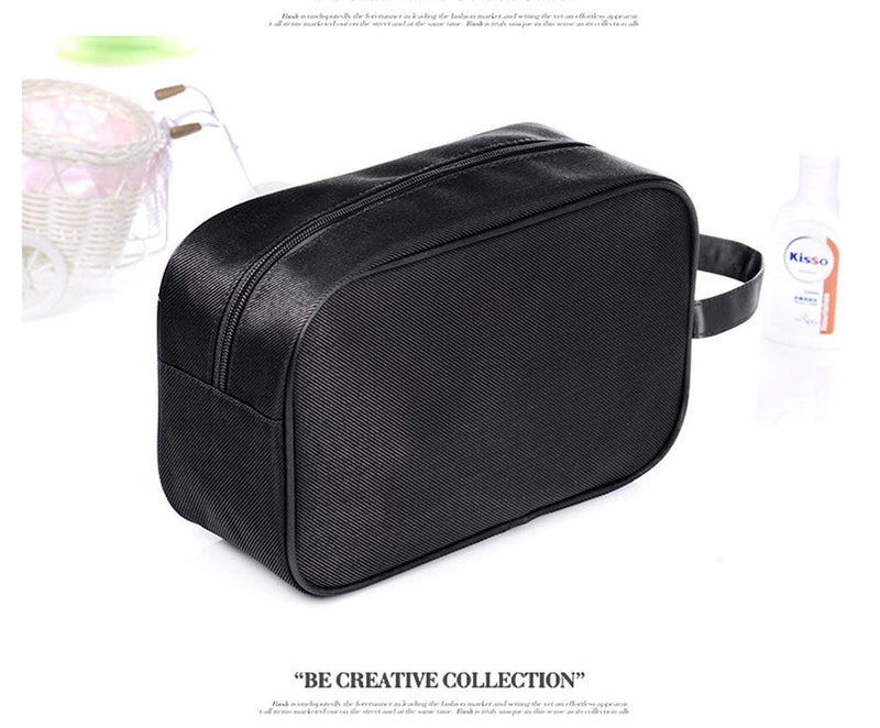 [Australia] - Amoyie Portable Toiletry Bag 2 Set (1 Bag and 1 Toothbrush Cover), Waterproof Gym Wash Bag Slim Dopp Kit Travel Bag Black C 