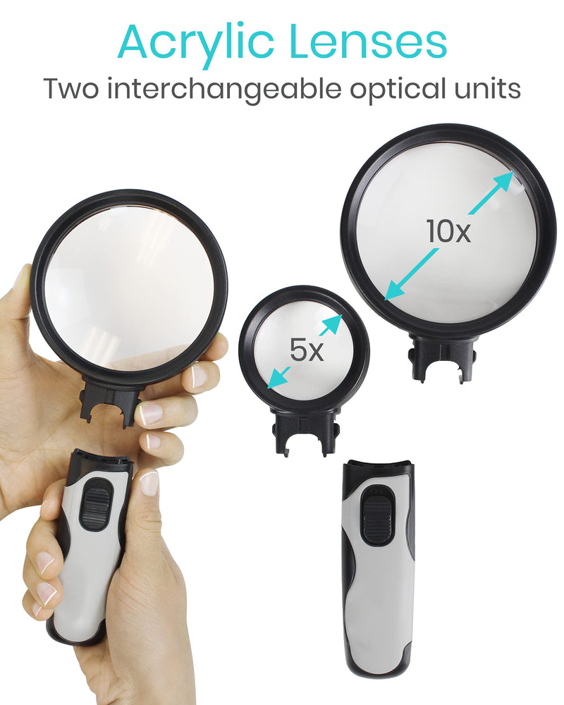 [Australia] - Magnifying Glass with Light - Lighted LED Magnifier Glass for Reading - Kids Handheld Glasses - Large, Portable 5X 10x Lenses - Jewelry Loupe with Light - Anti Glare Zoom for Seniors - Lightweight 