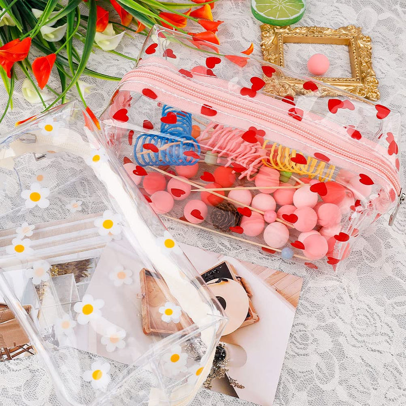 [Australia] - Clear Cosmetic Bags, 2Pcs Clear Cute PVC Fruit Makeup Bag Cute Travel Wash Cosmetic Pouch for Women Girls(Daisy + Love) Daisy+Love 