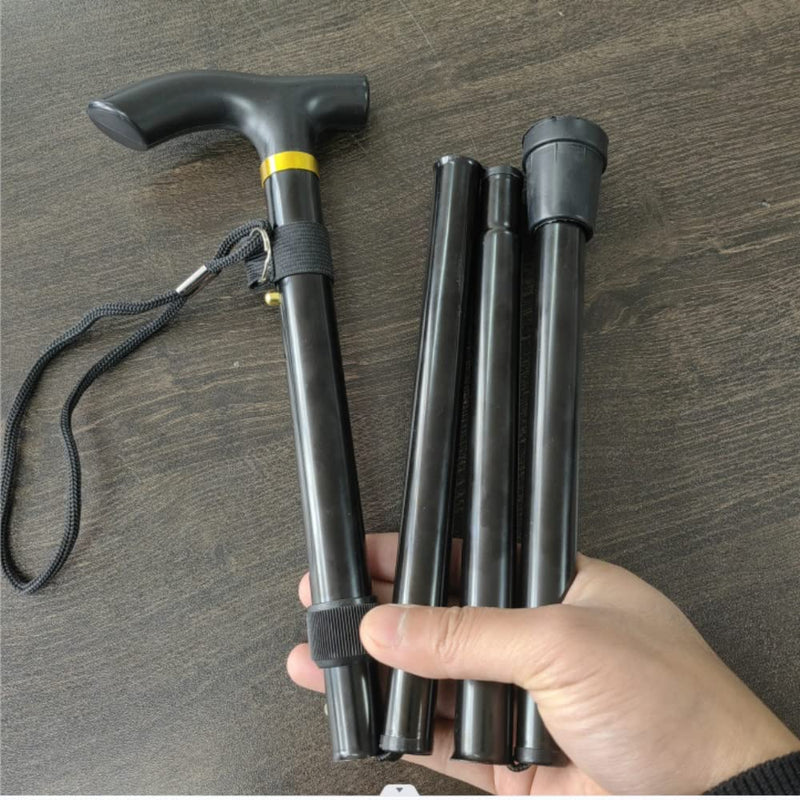 [Australia] - Foldable Walking Stick, Adjustable Walking Cane for Women, Men, Lightweight Walking Sticks for Disabled Anti Slip Rubber Base, Metal, Black 