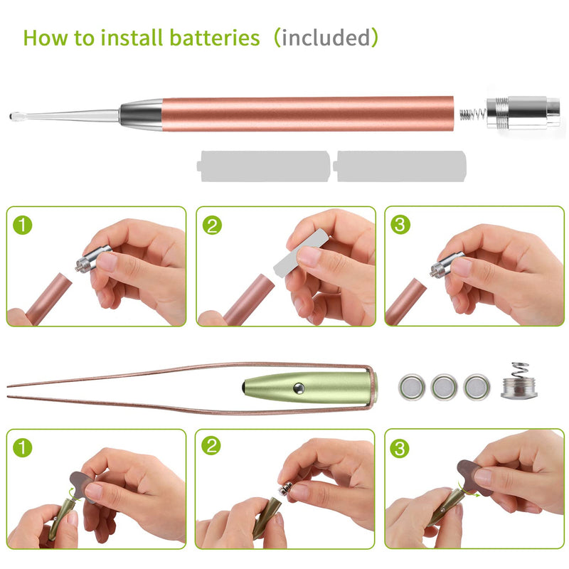 [Australia] - 4 Pack Ear Pick with Light, Ear Cleaner Ear Wax Removal Tool Kit for Kids and Adults, Ear Picks Digger & Tweezers & Spiral Spring Ear Spoon Set with Storage Box (Rose Gold) Style 1 
