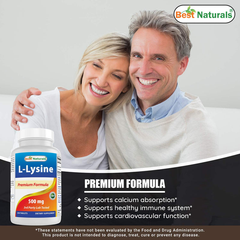 [Australia] - Best Naturals L-Lysine 500 mg 250 Tablets (250 Count (Pack of 1)) 250 Count (Pack of 1) 