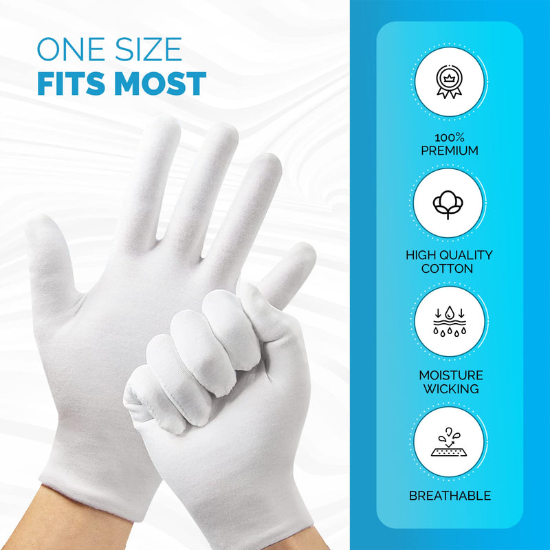 [Australia] - Home Solutions™ White Cotton Gloves for Eczema | 8 Pairs | Free Wash Bag | Hand Moisturising Gloves, White Cotton Gloves for Dry Hands, Eczema Gloves, White Gloves, Exfloitants Gloves 
