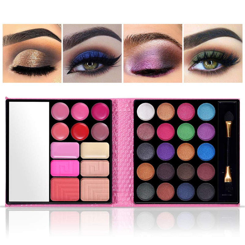 [Australia] - Eye Shadow Makeup Palette,MKNZOME 32 Colours Highly Pigmented Professional Cosmetic Eyeshadow Palette Portable Travel Makeup Palette with Blush Lip Gloss Blusher Birthday Xmas Gift Set Pink 