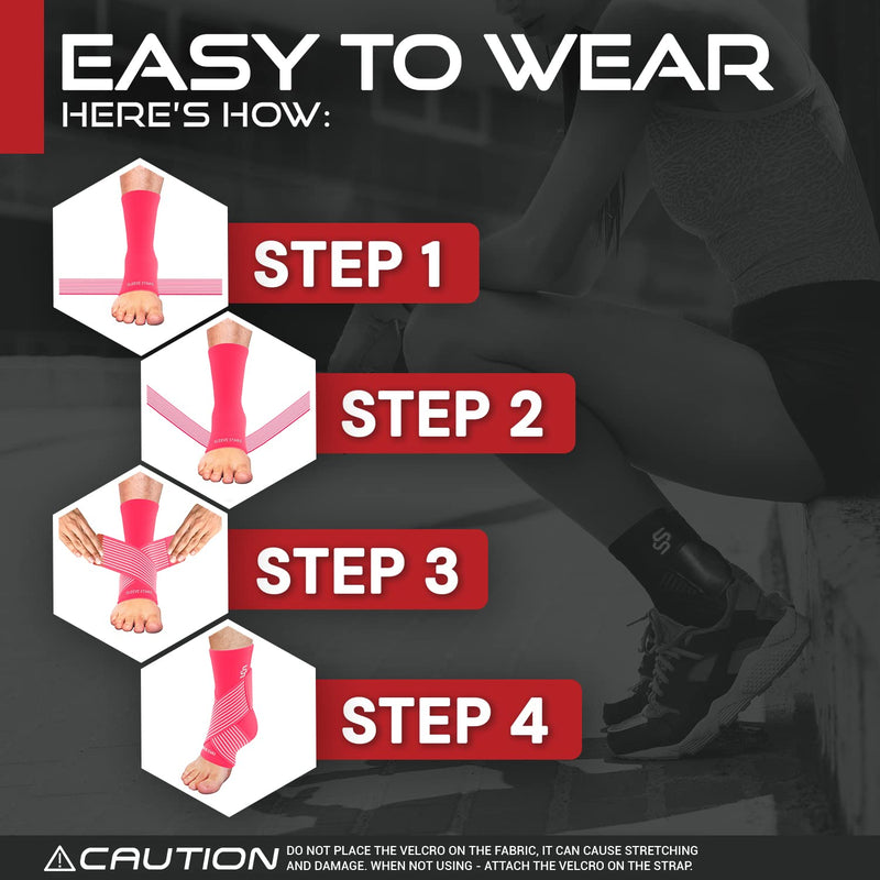 [Australia] - Sleeve Stars Ankle Brace for Plantar Fasciitis Relief, Ankle Wrap for Sprained Ankle, Ankle Brace for Women & Men, Heel Protectors Sleeve w/ Ankle Support Strap, Heel Brace for Heel Pain (Single/Hot Pink) 1 Hot Pink 