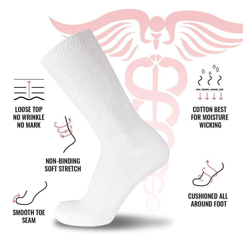 [Australia] - 3 Pairs of Premium Cotton Loose Top Diabetic Neuropathy Crew Socks (10-13, Gray) Gray - 3 Pairs Medium: US Men 9-11.5/Women 11-13 